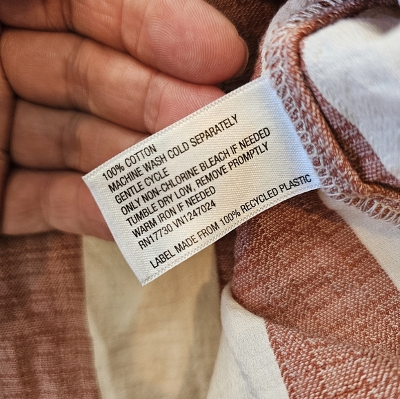 Knox Rose Size Medium Striped Puff Half Sleeve Boho Blouse Red Cream Cotton - Picture 4 of 6